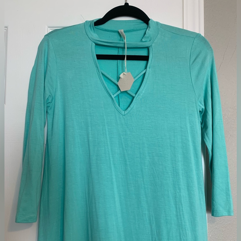 Small Mint PinkBlush Midi Maternity Dress with cross cross neck and 3/4 sleeves